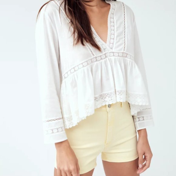 NEW H&M Denim Shorts Classic Stretch Cuffed Stretch Light Yellow SZ 12 - Picture 3 of 11